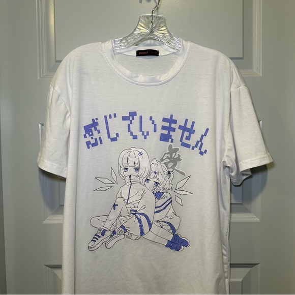 Romwe White Crew Neck Short Sleeve Anime Graphic Tee size M - Picture 5 of 10